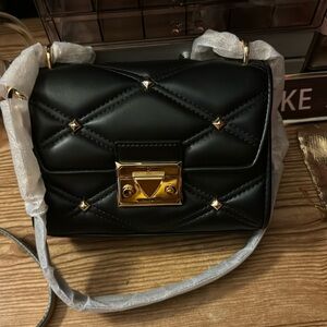 Michael Kors Black Quilted Leather Bag with Gold Accents